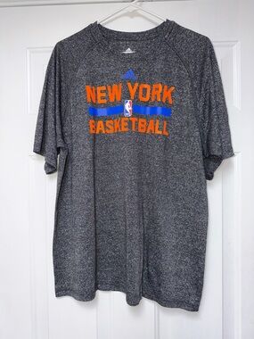adidas Gray Heather New York Basketball Tee with Orange & Blue Accents